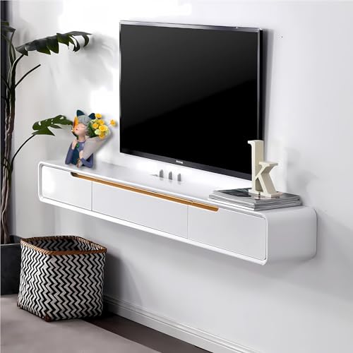 TV Lowboard Hängend Schwarz, 120-200cm Massivholz Moderner TV Schrank Hängend, TV Sideboard Wohnzimmer mit Schubladen, Fernsehschrank Fernsehtisch Hängeschrank,komplett montiert (B, 120CM/47.2IN) von FPIGSHS