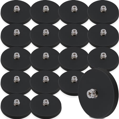 18 Stück Neodym Magnete Gummiert Ø 43mm Magnete mit Gewinde Magnete Stark Gewinde 15kg Haftkraft M4 Innengewinde Magnetischer Montagesockel für Lichtleisten, Gummi Runde von FPMYB