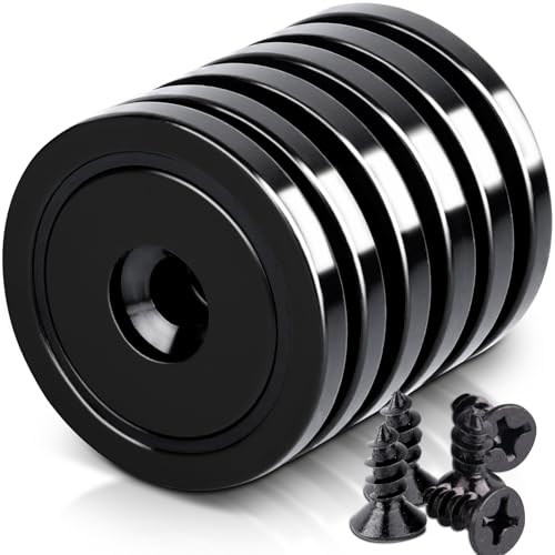 6 Stück Magnete Stark 36x7 mm Schwarz, Neodym Magnete Extra Stark 55 KG Kraft mit Loch und Kapsel Magnete Stark für Küchen, Badezimmer, Büros, Lager von FPMYB
