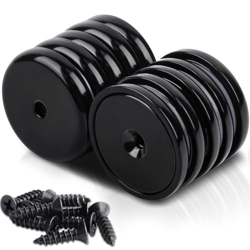 FPMYB 10 Stück Magnete Stark 32x7 mm Schwarz, Neodym Magnete Extra Stark 45 KG Kraft mit Loch und Kapsel Magnete Stark für Küchen, Badezimmer, Büros, Lager von FPMYB