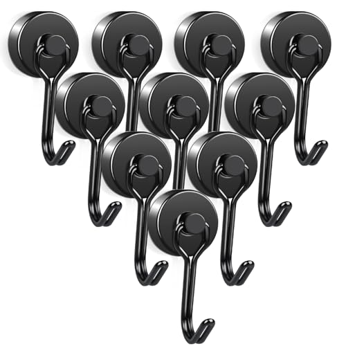 FPMYB 10 Stück Magnethaken Extra Stark, Schwarz 20mm Neodym Magnet Haken hält 15kg Drehbar Magnetischer Hake, Magnete Stark Magnete mit Haken für Küche Grill Gadgets Schließfächer Büro von FPMYB