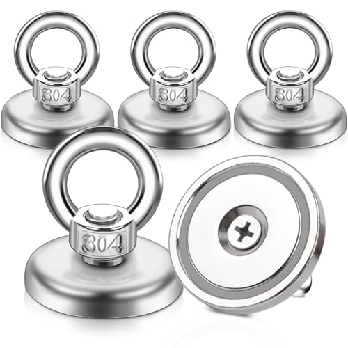 FPMYB 5 Stück Magnete Stark 55kg Neodym Magnete Extra Stark Magnetfischen mit Heberinge und Schrauben, D36 mm Super Starker Angelmagnet mit Loch für Zuhause, Werkstatt, Rasen,Ozean von FPMYB