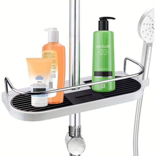 Badezimmer Duschregal, Dusche Caddy/Tidy Keine Bohrdusche Halter Lagerung für Seife Shampoo Duschregal hängen mit Schnalle und Duschkopf Haken Anzug 19mm-25mm Duschschiene von FQERHIYG