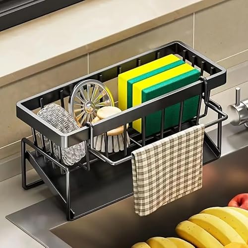FQERHIYG 1pc Wasserhahn Geschirrtuch Schwamm Halter, Küche Aufbewahrungsregal, Haushaltsspüle Ablaufkorb, Mehrzweck Schwamm Geschirrspül Aufbewahrungsregal, Geschirrtuchhalter, Küchenzubehör (Black) FQERHIYG 1pc Wasserhahn Geschirrtuch Schwamm Halter, Küche Aufbewahrungsregal, Haushaltsspüle Ablaufkorb, Mehrzweck Schwamm Geschirrspül Aufbewahrungsregal, Geschirrtuchhalter, Küchenzubehör (Black) von FQERHIYG