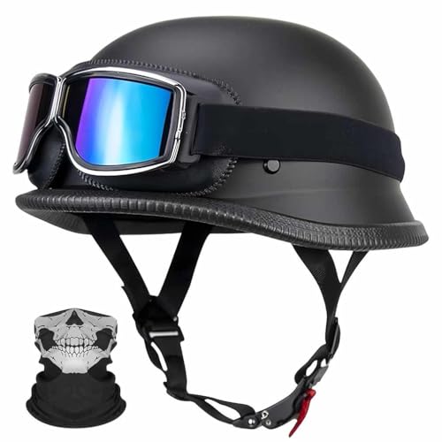 FQJVTDR Halbschalenhelm Motorrad Halbhelm Mit Gesichtsmaske Und Eine Brille DOT/ECE Zertifizierung Bequemes Futter Schnellverschluss FüR Erwachsene MäNner Frauen S~XL 55-62CM von FQJVTDR