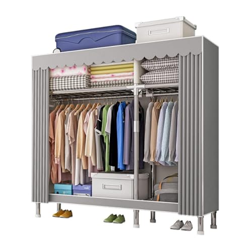 FQJVTDR Kleiderschrank stahlrahmen Multifunktionaler Stoffkleiderschrank Schlafzimmer, Wohnzimmer, Portable Garderobe Raumersparnis kleiderschränke, Grau, 173 * 46 * 126 cm von FQJVTDR