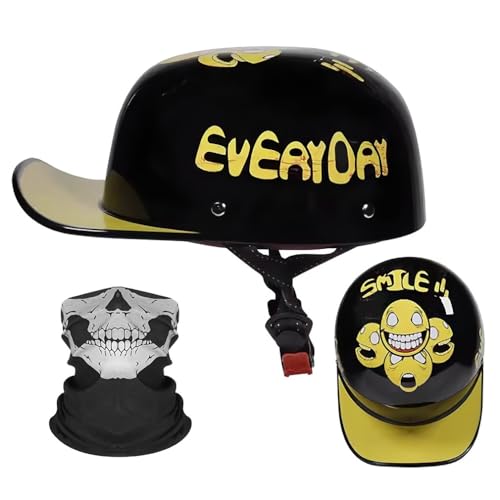 FQJVTDR Motorrad Halbhelm Baseballmütze-Helm Halbschalenhelm Mit Gesichtsschutz ECE-Zulassung Bequemes Atmungsaktives Futter Schnellverschluss FüR Erwachsene MäNner Frauen S-XL 55-62CM von FQJVTDR
