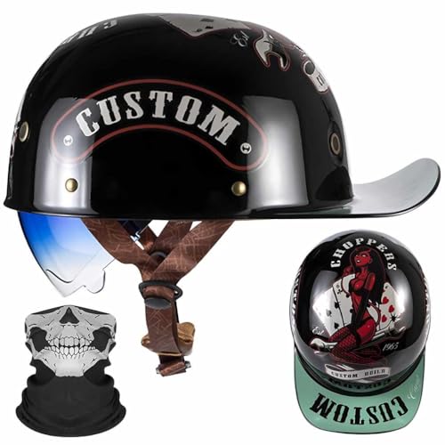 FQJVTDR Motorrad Halbhelm Halbschalenhelm im Baseballcap-Design ECE-Zulassung mit Gesichtsmaske Schrumpfbare Blaue Verlaufslinse mit Lüftungslöchern Leichter Stadthelm M-2XL 57-64CM von FQJVTDR