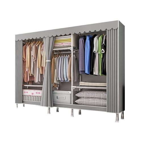 FQJVTDR Multifunktionaler Stoffkleiderschrank Kleiderschrank stahlrahmen Schlafzimmer, Wohnzimmer, Portable Garderobe Raumersparnis kleiderschränke, Grau, 173 * 46 * 126CM von FQJVTDR