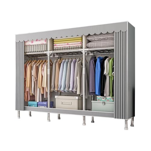 FQJVTDR Multifunktionaler Stoffkleiderschrank Kleiderschrank stahlrahmen Schlafzimmer, Wohnzimmer, Portable Garderobe Raumersparnis kleiderschränke, Grau, 173 * 46 * 126CM von FQJVTDR