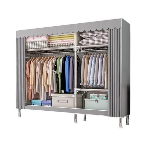 FQJVTDR Multifunktionaler Stoffkleiderschrank Kleiderschrank stahlrahmen Schlafzimmer, Wohnzimmer, Portable Garderobe Raumersparnis kleiderschränke, Grau, 173 * 46 * 126CM von FQJVTDR