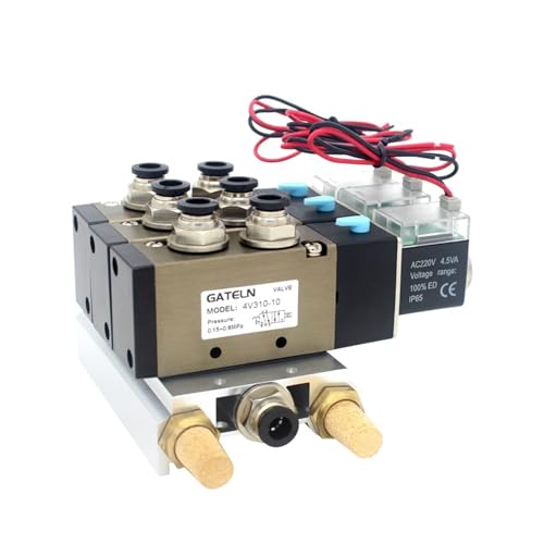 4V310-10 DC24V 12V AC220V AC110V 2-Position 5-Wege-Magnetventil Aluminium-Basis Zubehör Schalldämpfer-Set 3 4 5 6 Positionen (AC 220 V 8 mm Armaturen) von FQJYXWEWL