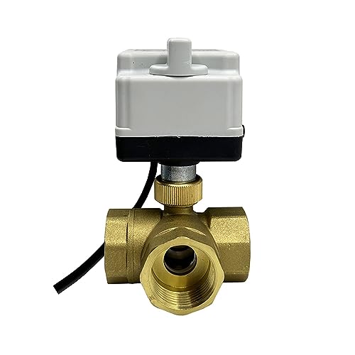 FQJYXWEWL 1'' 3-Wege-Messing-Motorkugelhahn mit manuellem Schalter 220V 12V 24V Elektrischer Kugelhahn Dreidraht Zweisteuerung(24vdc-t Type,0.75 Inch) von FQJYXWEWL
