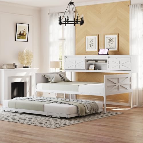 FQMOZY Tagesbett Sofabett 90x200, Metallbett mit Ausziehbares Bett&Steckdosen&mehrere Staufächer, Einzelbett Doppelbett Schlafsofa Funktionsbett Gästebett Jugendbett Bettgestell, Ohne Matratze, Weiß FQMOZY Tagesbett Sofabett 90x200, Metallbett mit Ausziehbares Bett&Steckdosen&mehrere Staufächer, Einzelbett Doppelbett Schlafsofa Funktionsbett Gästebett Jugendbett Bettgestell, Ohne Matratze, Weiß von FQMOZY