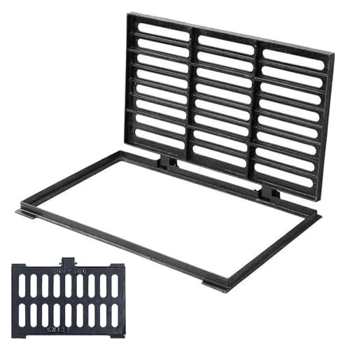 Abflussgitter und Rahmen aus Gusseisen, Diebstahlsichere Metallabdeckung, Hochleistungs-Kanalentwässerungsgitter, für Kanalisation, Hof, Garage, Bauernhof, Terrasse, Betonwand(60 * 60 * 4cm) von FQMYLTYN