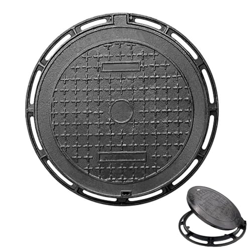 Runder Schachtdeckel und Rahmen, Klärgrubendeckel aus Gusseisen, Rutschfeste Verstärkte Abwasserbeckenabdeckung, 30/40/50/60/70 cm Metall-Inspektionsdeckel mit Boden(70cm/28in) von FQMYLTYN