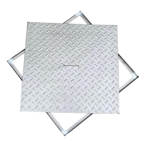 Schachtabdeckung und Rahmen aus Edelstahl, Rutschfester Verstärkter Klärgrubendeckel mit Griffen, eingebettete Abwasserbeckenabdeckung für Park, Gehweg, Garten(80x80x2.5cm/31x31x1in) von FQMYLTYN