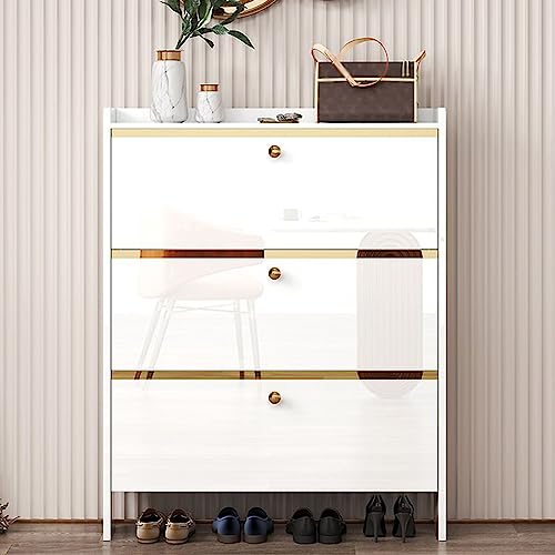 Schuhschrank mit 3 Klappschubladen, Freistehende Schuhschränke, Schuhregal Organizer aus Holz mit Verstellbarem Regal für Eingangsbereich, Schlafzimmer, Flur, Wohnzimmer ( Color : Wit , Size : 60x24x1 von FQMYLTYN