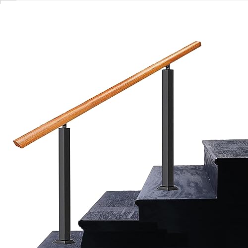 Treppengeländer-Set für den Außenbereich, verstellbares Handlauf-Treppengeländer aus Gusseisen und Massivholz, passend für 1–4 Stufen, für ältere Menschen, für Beton- oder Holztreppen ( Color : Black von FQMYLTYN