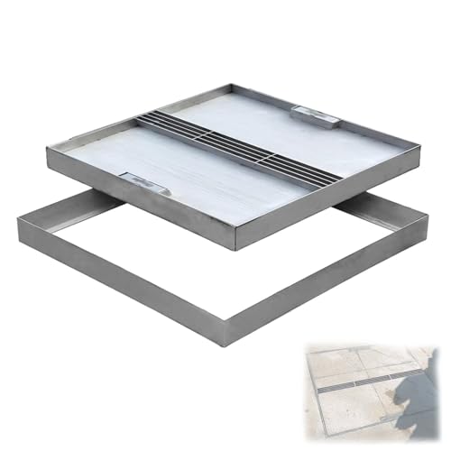 Unsichtbarer Schachtdeckel und Rahmen, Versenkter Abwasserdeckel aus Edelstahl mit Abflusslöchern, Klärgrubendeckel, Inspektionsdeckel aus Metall mit Griffen(60x60x5cm) von FQMYLTYN