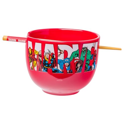 Silver Buffalo Marvel Comics Retro Characters in Logo Boxed Ceramic Ramen Bowl with Chopsticks, 20 Ounces von Silver Buffalo