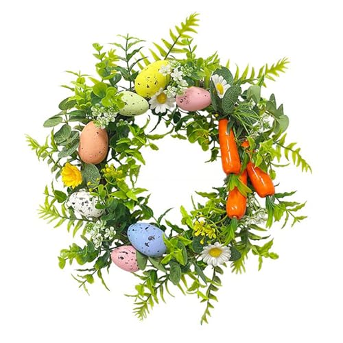 Osterkränze für die Haustür, Ostereierkranz, Ostergirlande mit Bunten Eiern, Karotten und Kunstpflanzen, Künstliche Ostergirlande für Frühlings-Osterdekoration(#2) von FQQWEE