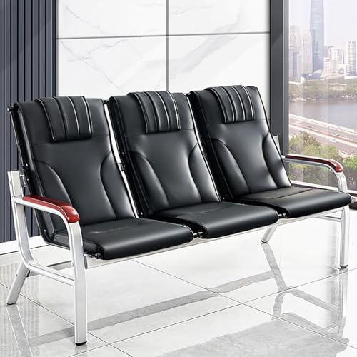 3-Sitzer-Bank for Den Empfangsbereich im Büro, Gästestuhl for Den Empfangsbereich mit Rückenlehne und Armlehnen aus Massivholz, Sofa aus PU-Leder, Wartezimmerstühle for Salon, Friseurbank, Flughafen(B von FQWYNMZ