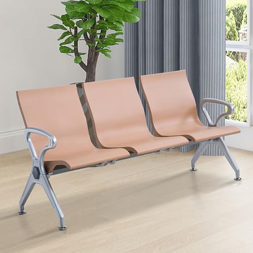 3-Sitzer-Wartezimmerbank-Set, Flughafen-Empfangsstühle mit Rückenlehne und Armlehnen, Sitzbank für Wartezimmer aus PU-Leder, Vollständig Geschlossener Balken, for Büro, Geschäft, Salon, Bank(Beige) von FQWYNMZ