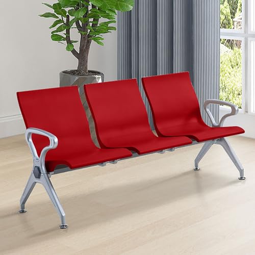 3-Sitzer-Wartezimmerbank-Set, Flughafen-Empfangsstühle mit Rückenlehne und Armlehnen, Sitzbank für Wartezimmer aus PU-Leder, Vollständig Geschlossener Balken, for Büro, Geschäft, Salon, Bank(Red) von FQWYNMZ