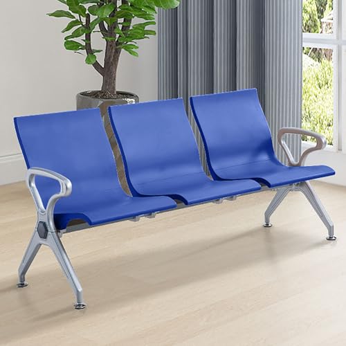 3-Sitzer-Wartezimmerbank-Set, Flughafen-Empfangsstühle mit Rückenlehne und Armlehnen, Sitzbank für Wartezimmer aus PU-Leder, Vollständig Geschlossener Balken, for Büro, Geschäft, Salon, Bank(Blue) von FQWYNMZ