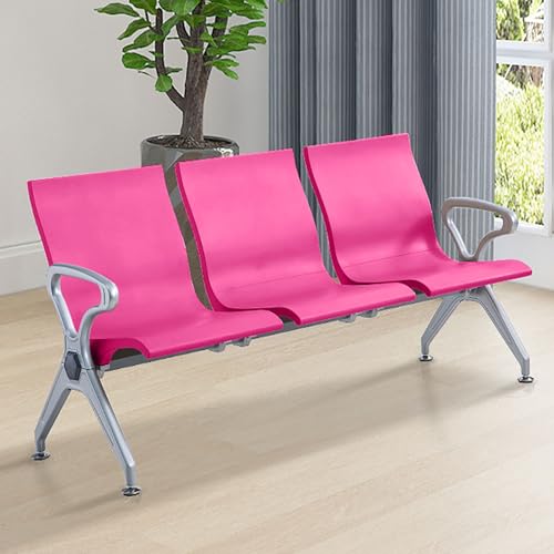 3-Sitzer-Wartezimmerbank-Set, Flughafen-Empfangsstühle mit Rückenlehne und Armlehnen, Sitzbank für Wartezimmer aus PU-Leder, Vollständig Geschlossener Balken, for Büro, Geschäft, Salon, Bank(Pink) von FQWYNMZ