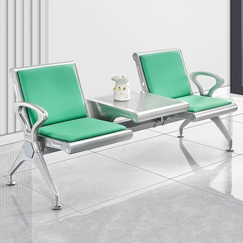 FQWYNMZ 2-Sitzer-Wartezimmerbank-Set, Empfangsstühle aus PU-Leder mit Tisch und Armlehnen, Empfangsbänke mit Rückenlehne, for Büro, Bank, Krankenhaus, Schule, Friseursalon, Flughafen(Green) von FQWYNMZ