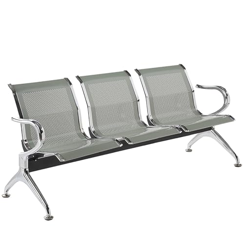 FQWYNMZ 3-Sitzer-Büro-Gästeempfangsstühle, Wartemöbelbank, Flughafenempfangssitzbänke mit Rückenlehne und Armlehnen, Gästeempfangsstuhl for Flughafen, Markt, Bank, Krankenhaus, Schule(Silver) von FQWYNMZ