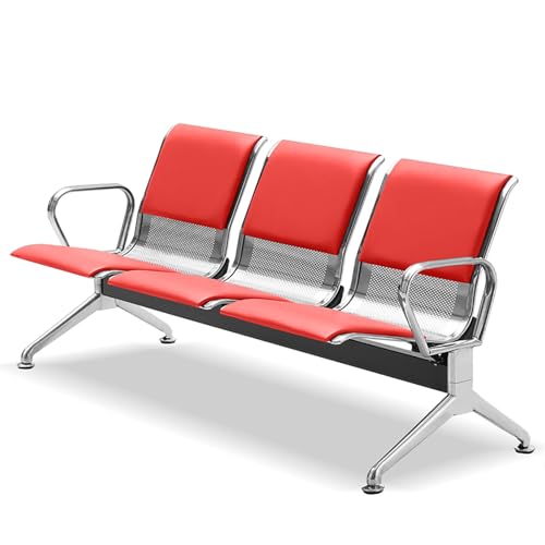 FQWYNMZ 3-Sitzer-Wartezimmerbank, Flughafen Empfangsstuhl Wartezimmer Stuhl aus PU-Leder mit Rückenlehnen und Armlehnen, Moderne Wartebänke mit Metallbeinen, for Geschäftsbüros, Salons(Red) von FQWYNMZ
