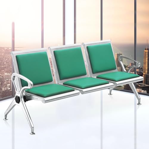 FQWYNMZ 3-Sitzer-Wartezimmerbank, Wartezimmerstuhl-Set, Empfangsgästestühle mit Rückenlehnen und Armlehnen, Lobby-Sitzbank, Stahlrahmen, Lederkissen, for Büro, Flughafen, Bank, Krankenhaus(Green) von FQWYNMZ