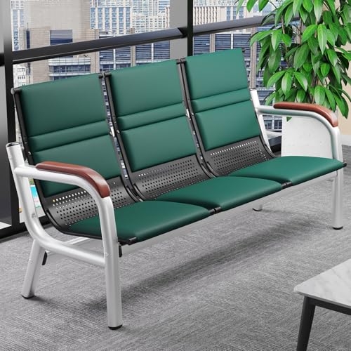 FQWYNMZ 3-Sitzer-Wartezimmerstuhl-Bank-Set, PU-Leder-Büroempfangs-Gästestuhl mit Rückenlehnen, Passende Lobbybänke mit Holzhandläufen, Metallrahmen, for Büros, Flughäfen, Kliniken, Salons(Green) von FQWYNMZ