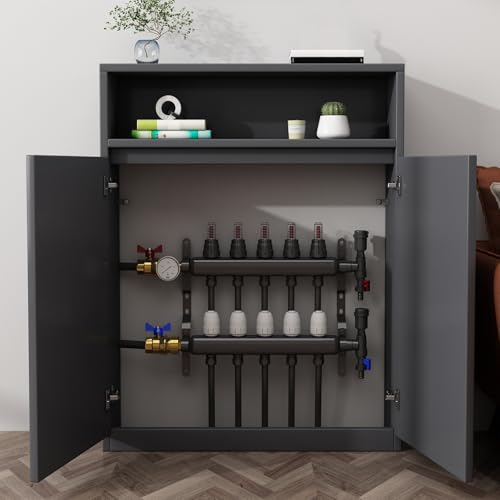 Heizkörperverkleidung aus Massivholz, Dekorativer Heizungsschutz fur Zuhause, Seitenschrank fur Heizungsheizung mit Ablagefläche, fur Verstecken von Sanitär, Doppeltür-Design(Gray) von FQWYNMZ