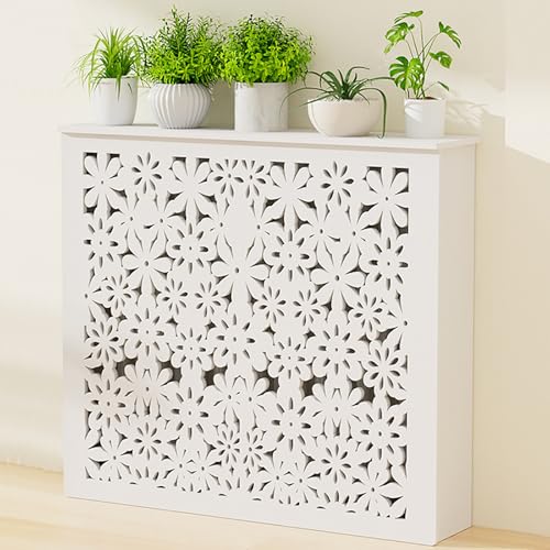 Heizkörperverkleidung mit Blumenmuster, Heizungsverkleidung aus PVC, Heizkörperabdeckung for Verstecken von Rohren, Ausgeschnittenes Design, Einfache Schnappmontage(90x80x20cm/35x31x8in) von FQWYNMZ