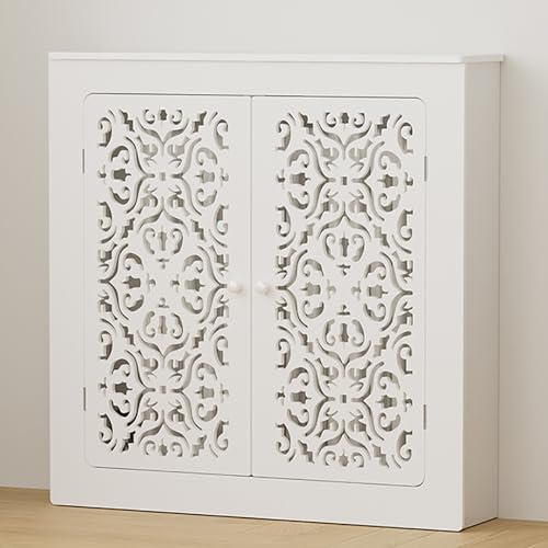 Heizkörperverkleidung mit Blumenmuster, Heizungsverkleidung mit Oberem Ablagefach, Heizkörperabdeckung for Verstecken von Rohrsalat, PVC-Konstruktion(80x90x15cm/31x35x6in) von FQWYNMZ