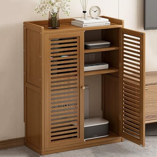 Heizungsverkleidung, Heizkörperverkleidung, WiFi-Router-Versteckbox, Home-Media-Aufbewahrungsschrank, Doppeldeckerregal, Bambusmaterial(Brown,Medium) von FQWYNMZ