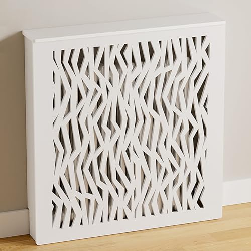 Moderne Weiße Heizungsabdeckung, Heizungsverkleidung mit Oberer Ablage, Heizkörperverkleidung für Zuhause, Verdeckt Rohre, Wasserdichte Kunststoff-Holzplatte(100x100x15cm/39x39x6in) von FQWYNMZ