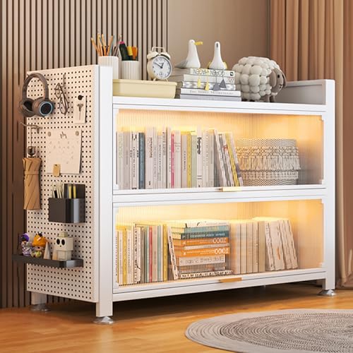 Modernes Bücherregal mit Hochklappbaren Türen, Bookshelf, Freistehendes Bücherregale, Aufbewahrungsregal mit Stecktafel, Robuster Metallrahmen für Wohnzimmer, Schlafzimmer, Küche, Speisekammer(White,9 Modernes Bücherregal mit Hochklappbaren Türen, Bookshelf, Freistehendes Bücherregale, Aufbewahrungsregal mit Stecktafel, Robuster Metallrahmen für Wohnzimmer, Schlafzimmer, Küche, Speisekammer(White,9 von FQWYNMZ