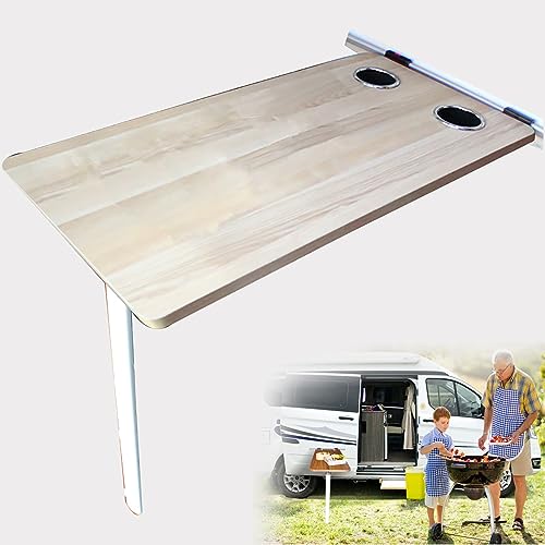 Wandklapptisch, RV-Tischbeinhalterung mit Seitlicher Klappfunktion, RV-Klapptisch mit Mehrschichtiger Holzplatte, Abnehmbar und 2 Reservierten Wasserbecherplätzen, Perfekt für Terrasse, Yacht ( Color von FQWYNMZ