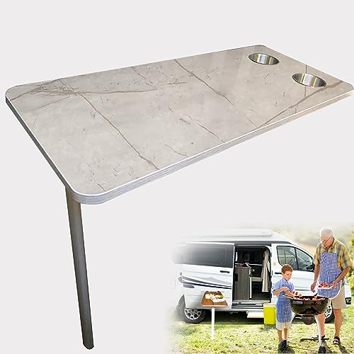 Wandklapptisch, RV-Tischbeinhalterung mit Seitlicher Klappfunktion, RV-Klapptisch mit Mehrschichtiger Holzplatte, Abnehmbar und 2 Reservierten Wasserbecherplätzen, Perfekt für Terrasse, Yacht ( Color von FQWYNMZ