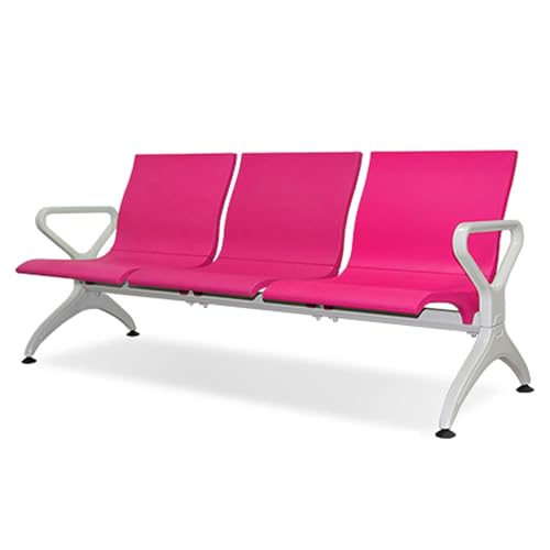 Wartezimmer-Bank-Set, 3-Sitzer-Empfangs-Gästestühle, PU-Lederbänke, Bürostuhl mit Rückenlehnen und Armlehnen, Langlebiges Kaltgewalztes Stahlmaterial, Flughafen, Krankenhaus, Bank, Salon(Pink) von FQWYNMZ