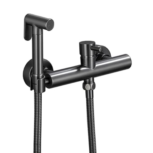 Bidet Handbrause FüR Toilette Bidet Hand Shower Set Waschbeckenbrause Mit Schlauch Einzelgriff Pistolengrau rostfreies Stahlrohr von FQYEP