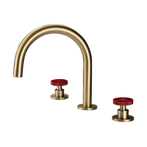 FQYEP 3 Loch Armatur Waschbecken Doppelgriff Waschtischarmatur Bad 360° Drehbar Messing,Gold Gebürstet,Modell B von FQYEP