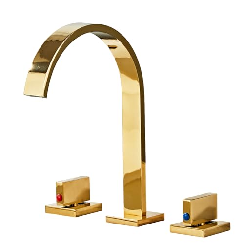 FQYEP 3 Loch Armatur Waschbecken Doppelgriff Wasserarmatur Bad 360° Drehbar Messing,Gold FQYEP 3 Loch Armatur Waschbecken Doppelgriff Wasserarmatur Bad 360° Drehbar Messing,Gold von FQYEP