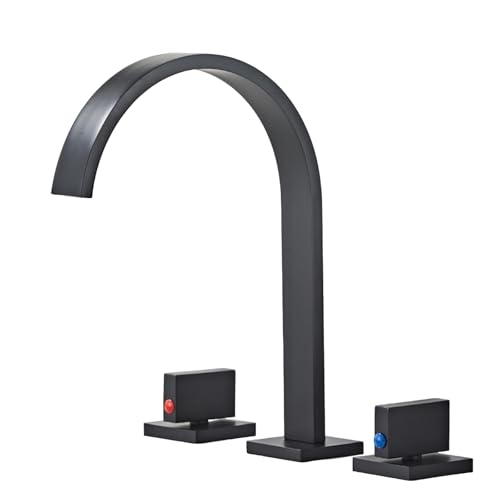 FQYEP 3 Loch Armatur Waschbecken Doppelgriff Wasserarmatur Bad 360° Drehbar Messing,Schwarz von FQYEP