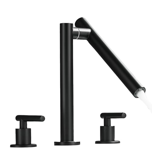 FQYEP 3 Loch Armatur Waschbecken Zweigriffarmatur Badarmatur Waschbecken 360° Drehbar Messing,Schwarz von FQYEP